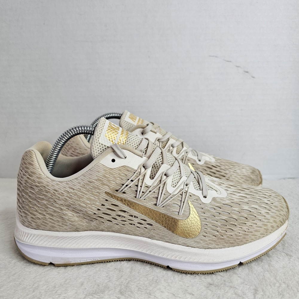 Nike Shoes Women's 9.5 Zoom Winflo 5 Beige Gold Athletic Running Shoes Sneakers - Picture 3 of 8